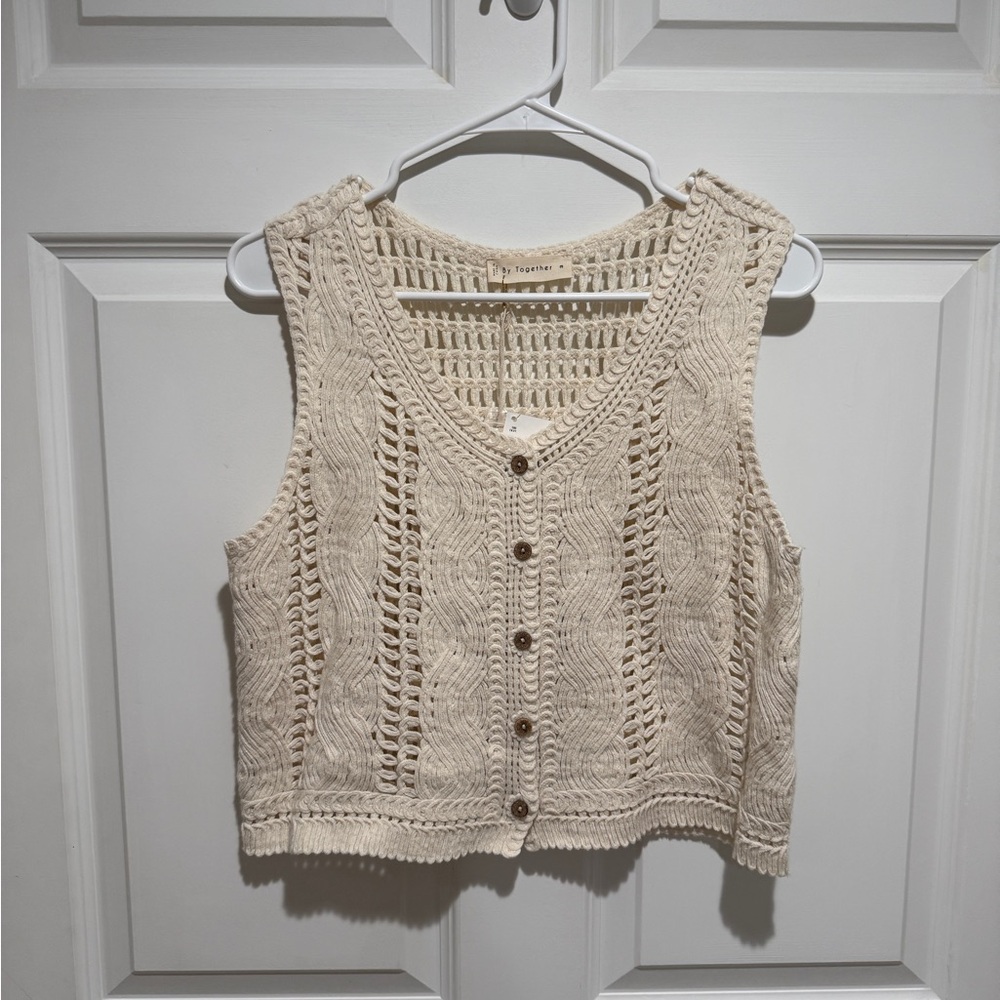 Together Cream Open-Knit Button Front Sweater Vest